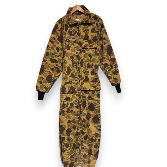 Saftbak endorsed by Jim Catfish Hunting VTG 70s Camo Zip up Coveralls 1 piece Lg - Picture 1 of 10